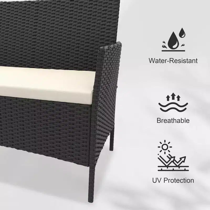 4 Piece Patio Furniture Set, Rattan Wicker Patio Conversation Set with Coffee Table, Outdoor Table and Chairs Set for Backyard Poolside,Black & Beige