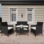 4 Piece Patio Furniture Set, Rattan Wicker Patio Conversation Set with Coffee Table, Outdoor Table and Chairs Set for Backyard Poolside,Black & Beige