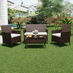 4 Piece Patio Furniture Set, Rattan Wicker Patio Conversation Set with Coffee Table, Outdoor Table and Chairs Set for Backyard Poolside,Black & Beige