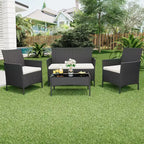 4 Piece Patio Furniture Set, Rattan Wicker Patio Conversation Set with Coffee Table, Outdoor Table and Chairs Set for Backyard Poolside,Black & Beige