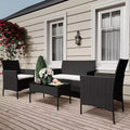 4 Piece Patio Furniture Set, Rattan Wicker Patio Conversation Set with Coffee Table, Outdoor Table and Chairs Set for Backyard Poolside,Black & Beige