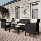 4 Piece Patio Furniture Set, Rattan Wicker Patio Conversation Set with Coffee Table, Outdoor Table and Chairs Set for Backyard Poolside,Black & Beige
