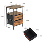 FurnitureR 2-Piece Nightstand Set with 2 Drawers, Industrial Bedside Tables with Open Shelf and Storage Bins, Rustic Brown