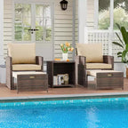 5-Piece High Back Patio Sofa Set, PE Rattan Outdoor Furniture with Soft Cushions, 2 Ottomans and Table, for Garden, Balcony, Porch, Poolside