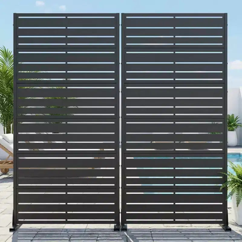 MAYEERTY Benjamin Wide-Narrow A Louvered Black Galvanized Steel Room Divider, 72x35x16, 6-Piece Double-Sided Home Screen