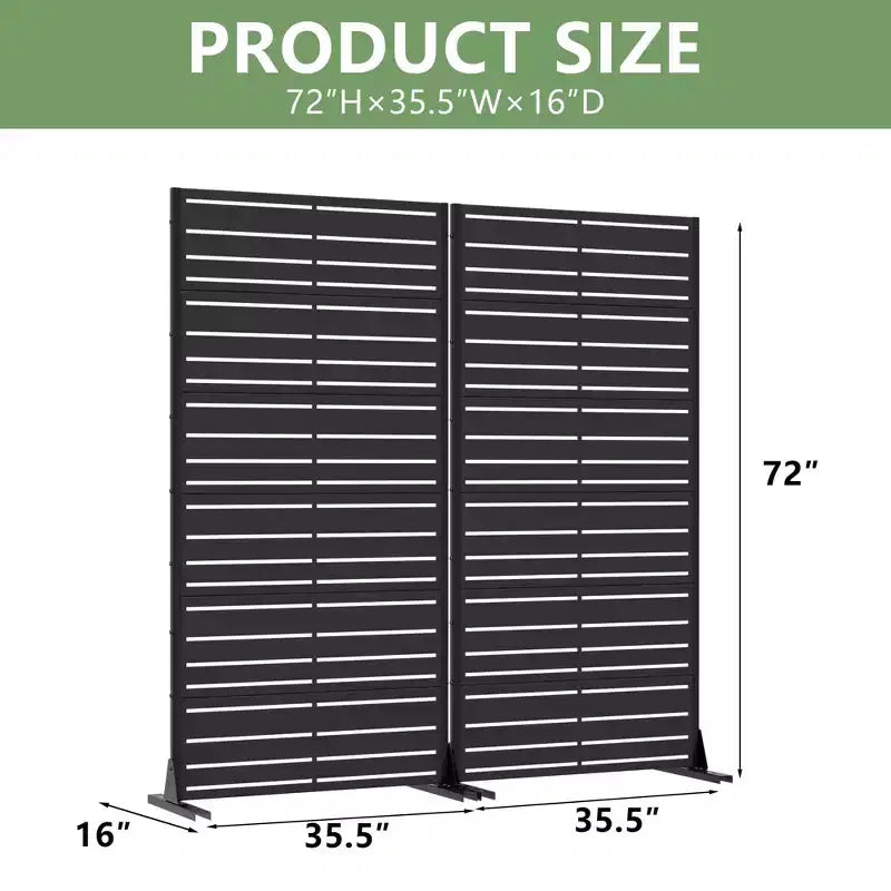 MAYEERTY Benjamin Wide-Narrow A Louvered Black Galvanized Steel Room Divider, 72x35x16, 6-Piece Double-Sided Home Screen