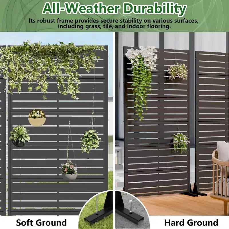 MAYEERTY Benjamin Wide-Narrow A Louvered Black Galvanized Steel Room Divider, 72x35x16, 6-Piece Double-Sided Home Screen