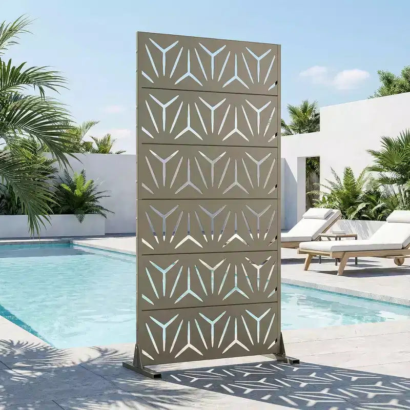MAYEERTY Star 01 Olive Gray Galvanized Steel Room Divider, 72x35x16, 6-Piece Home Patio Privacy Screen