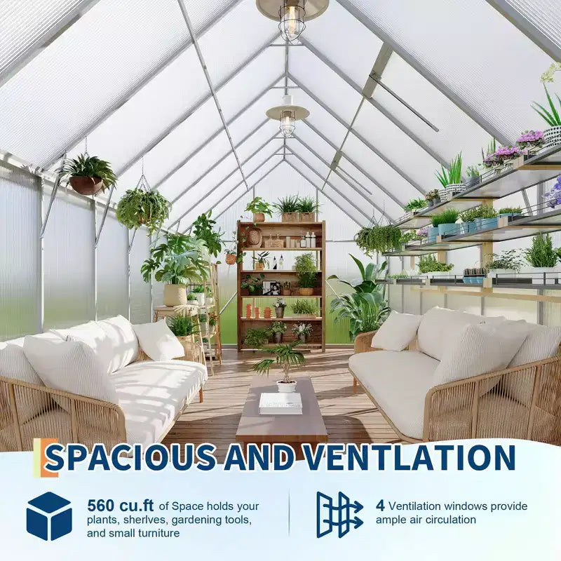 8'X16' Aluminum-Framed Polycarbonate Greenhouse, Heavy Duty Greenhouse with Quick Setup Structure and Roof Vent, Enhanced Aluminum Greenhouses Kit