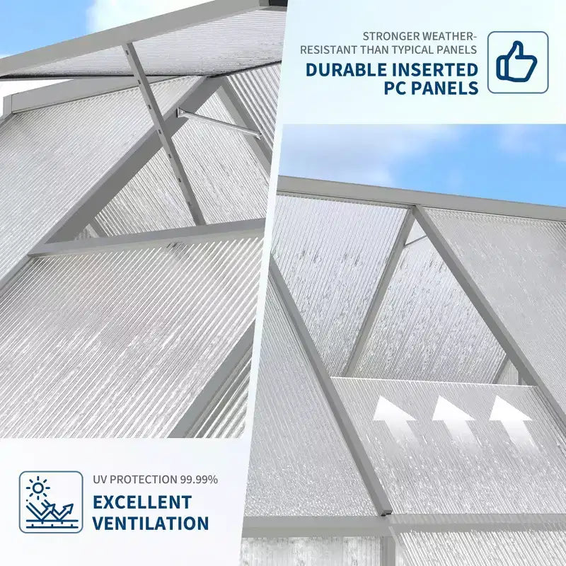 8'X16' Aluminum-Framed Polycarbonate Greenhouse, Heavy Duty Greenhouse with Quick Setup Structure and Roof Vent, Enhanced Aluminum Greenhouses Kit