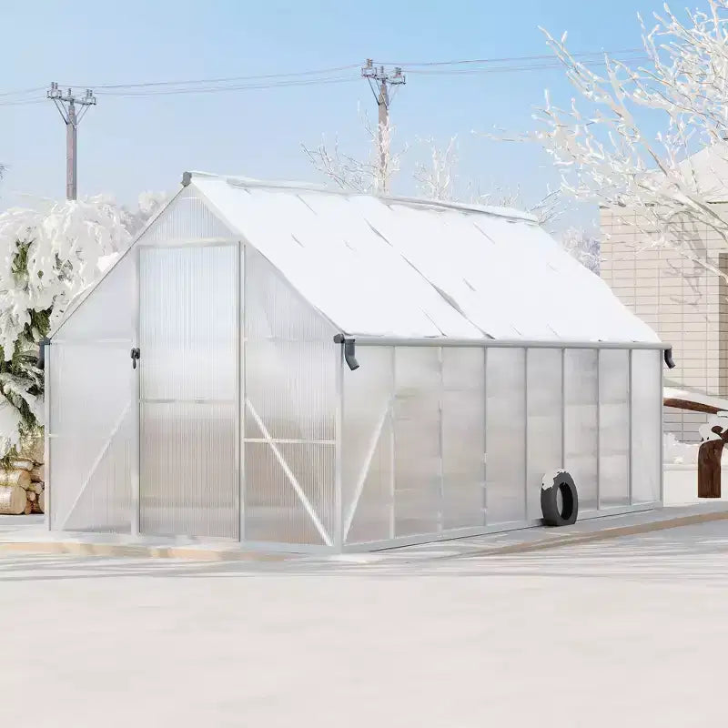 8'X16' Aluminum-Framed Polycarbonate Greenhouse, Heavy Duty Greenhouse with Quick Setup Structure and Roof Vent, Enhanced Aluminum Greenhouses Kit