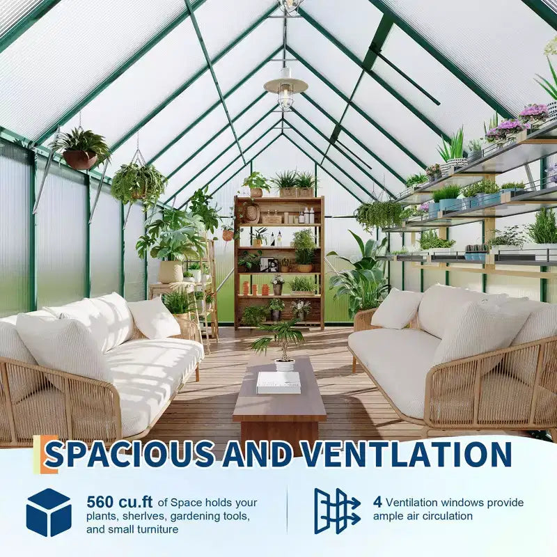 8'X16' Aluminum-Framed Polycarbonate Greenhouse, Heavy Duty Greenhouse with Quick Setup Structure and Roof Vent, Enhanced Aluminum Greenhouses Kit