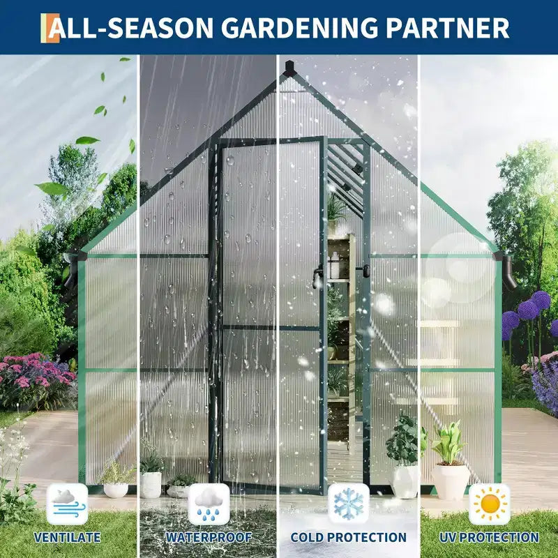 8'X16' Aluminum-Framed Polycarbonate Greenhouse, Heavy Duty Greenhouse with Quick Setup Structure and Roof Vent, Enhanced Aluminum Greenhouses Kit