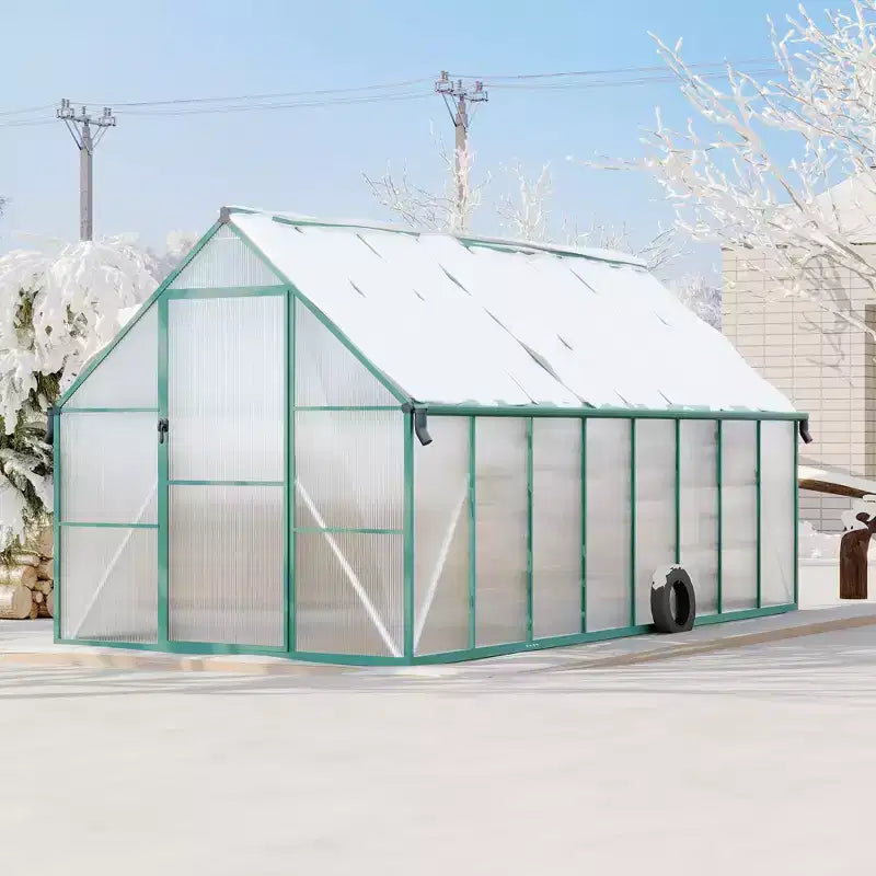 8'X16' Aluminum-Framed Polycarbonate Greenhouse, Heavy Duty Greenhouse with Quick Setup Structure and Roof Vent, Enhanced Aluminum Greenhouses Kit