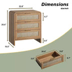 Set of 2 Rattan Nightstands with 3 Drawers, 22.8 Curved Bedside Tables, Mid-Century Modern Bedroom Storage Cabinet-Panipeachy