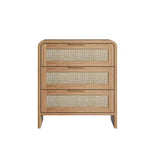 Set of 2 Rattan Nightstands with 3 Drawers, 22.8 Curved Bedside Tables, Mid-Century Modern Bedroom Storage Cabinet-Panipeachy