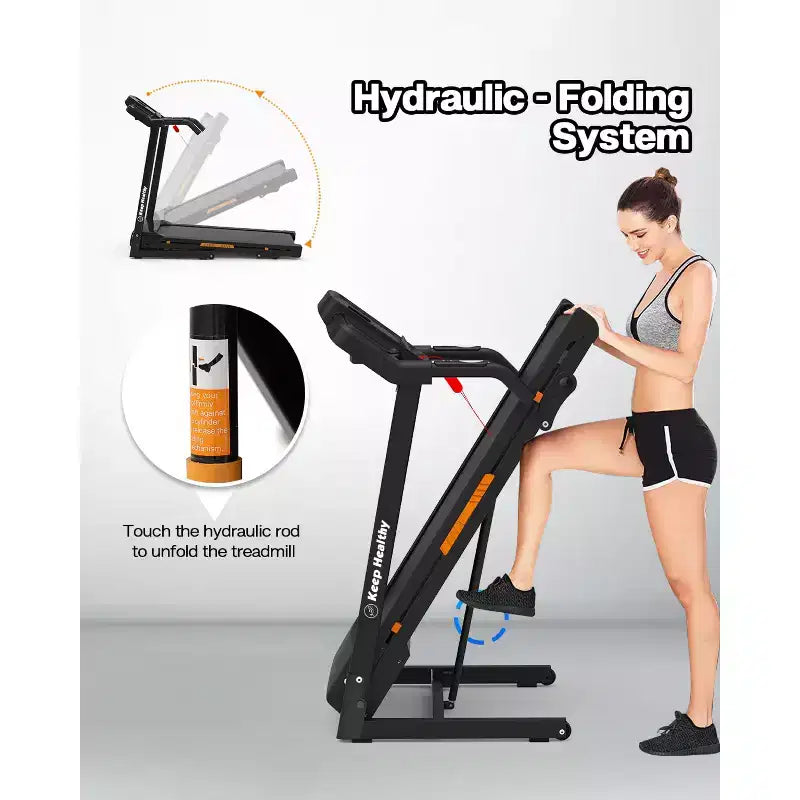 Redliro 3-Level Incline Folding Treadmill for Home, Running Machine with Bluetooth Speakers, Compact Treadmill with 330lbs Capacity