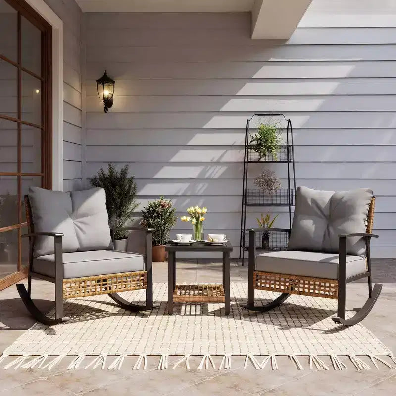 LAUSAINT HOME 3 Piece Rocking Patio Bistro Set, Grey