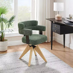 Art Leon Desk Chair No Wheels, Mid Century Modern Swivel Arm Chair, Fabric Upholstered Side Chair with Oak Wood Legs