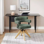 Art Leon Desk Chair No Wheels, Mid Century Modern Swivel Arm Chair, Fabric Upholstered Side Chair with Oak Wood Legs