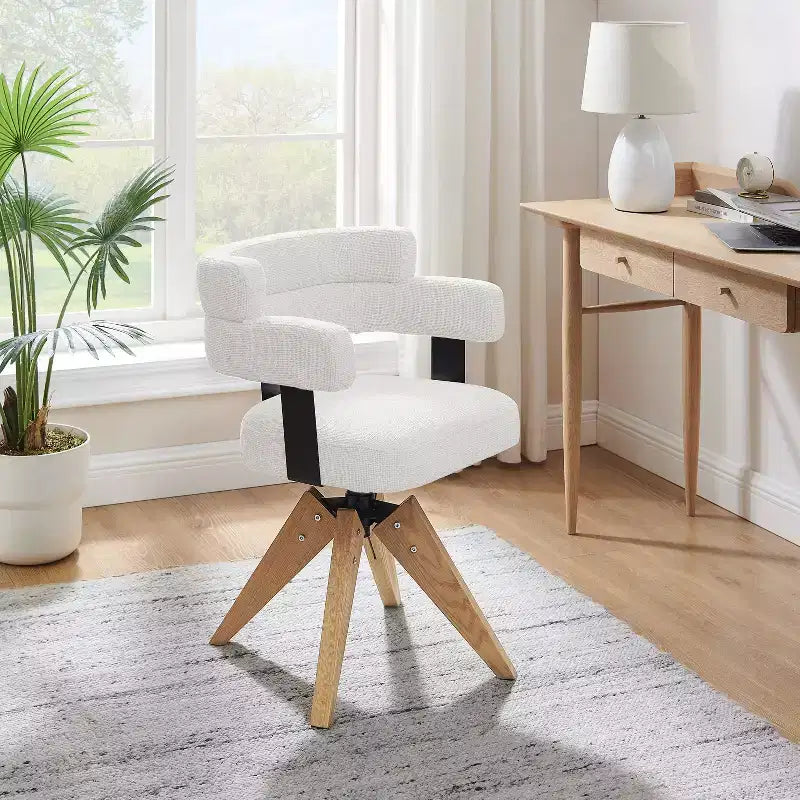 Art Leon Desk Chair No Wheels, Mid Century Modern Swivel Arm Chair, Fabric Upholstered Side Chair with Oak Wood Legs