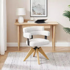 Art Leon Desk Chair No Wheels, Mid Century Modern Swivel Arm Chair, Fabric Upholstered Side Chair with Oak Wood Legs