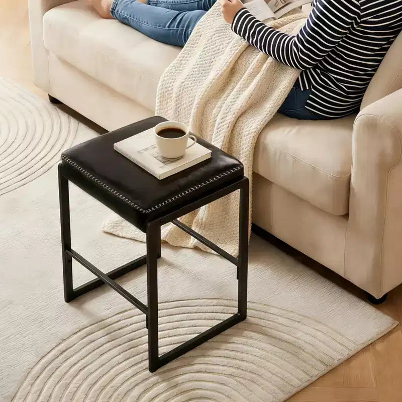 Counter Height Bar Stools, Metal Frame Makeup Stool, Thick Cushion, for Living Room, Dining
