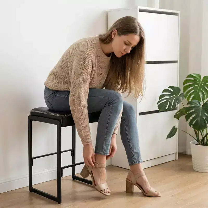 Counter Height Bar Stools, Metal Frame Makeup Stool, Thick Cushion, for Living Room, Dining