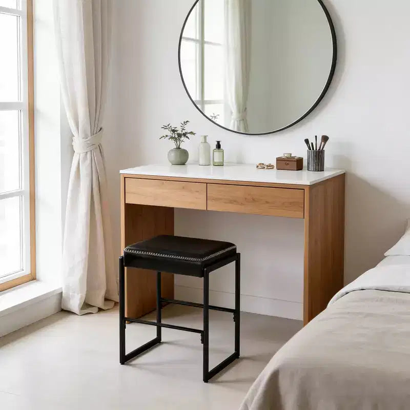 Counter Height Bar Stools, Metal Frame Makeup Stool, Thick Cushion, for Living Room, Dining