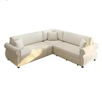 Homy Casa 88 L-Shaped Sleeper Sofa with Pull-Out Bed, Chenille Upholstery, 5-Seat, Beige