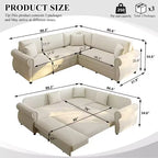 Homy Casa 88 L-Shaped Sleeper Sofa with Pull-Out Bed, Chenille Upholstery, 5-Seat, Beige