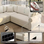Homy Casa 88 L-Shaped Sleeper Sofa with Pull-Out Bed, Chenille Upholstery, 5-Seat, Beige