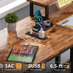 59 Inch Rustic Brown L Shaped Computer Desk with Charging Station Two Person Gaming Desk 4 Drawers 2 Monitor Stands Home Office Corner Workstation