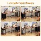 59 Inch Rustic Brown L Shaped Computer Desk with Charging Station Two Person Gaming Desk 4 Drawers 2 Monitor Stands Home Office Corner Workstation