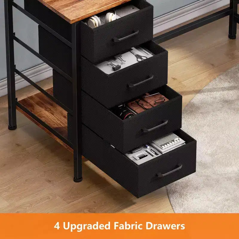 59 Inch Rustic Brown L Shaped Computer Desk with Charging Station Two Person Gaming Desk 4 Drawers 2 Monitor Stands Home Office Corner Workstation