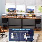 59 Inch Rustic Brown L Shaped Computer Desk with Charging Station Two Person Gaming Desk 4 Drawers 2 Monitor Stands Home Office Corner Workstation