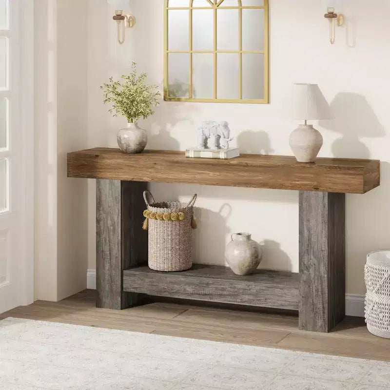 Farmhouse Console Table - 2-Tier Entryway Table with Storage for Living Room, Hallway & Entrance