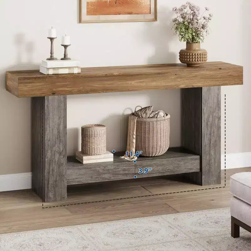 Farmhouse Console Table - 2-Tier Entryway Table with Storage for Living Room, Hallway & Entrance