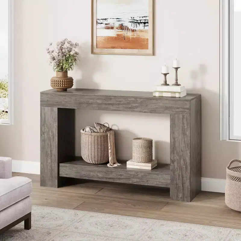 Farmhouse Console Table - 2-Tier Entryway Table with Storage for Living Room, Hallway & Entrance