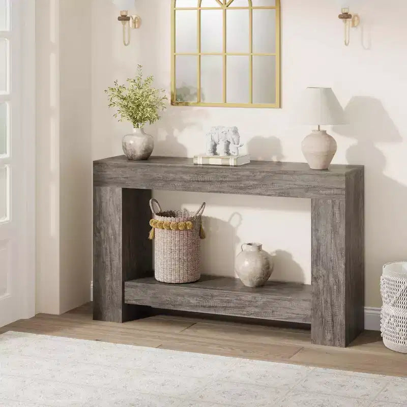 Farmhouse Console Table - 2-Tier Entryway Table with Storage for Living Room, Hallway & Entrance