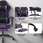 Ora Maison Ergonomic Gaming Chair with Footrest and Massage Lumbar, Height Adjustable Swivel Computer Chair for Adults, 300lb Capacity, Purple