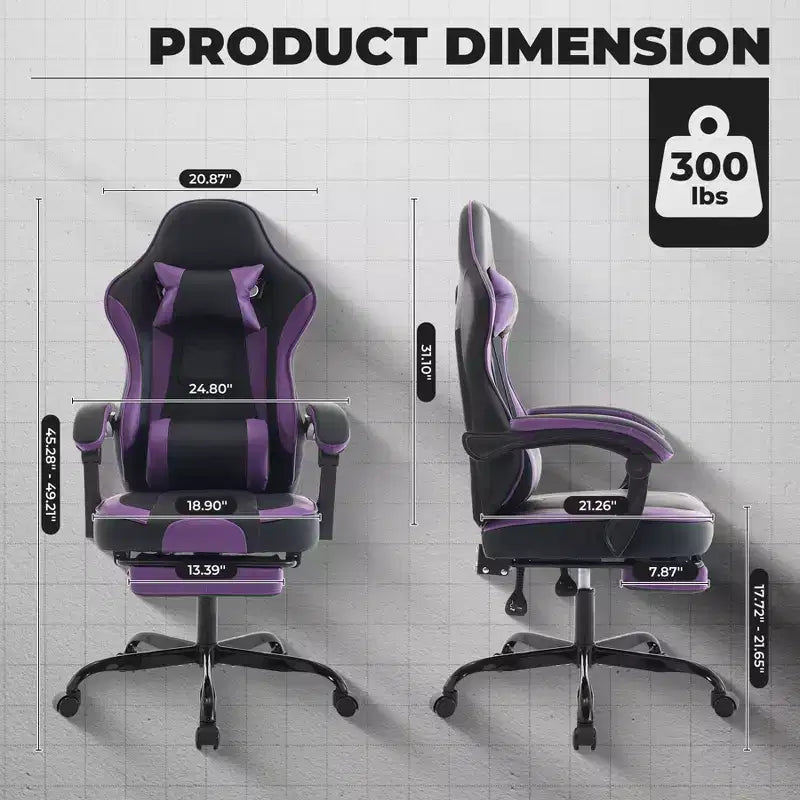 Ora Maison Ergonomic Gaming Chair with Footrest and Massage Lumbar, Height Adjustable Swivel Computer Chair for Adults, 300lb Capacity, Purple
