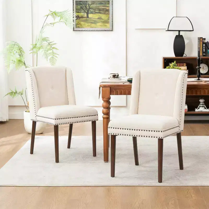 Christopher Knight Home Delph Modern Rivet Upholstered Dining Chairs with Rubber Wood Leg (Set of 2)