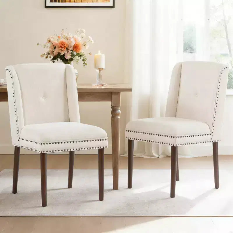 Christopher Knight Home Delph Modern Rivet Upholstered Dining Chairs with Rubber Wood Leg (Set of 2)