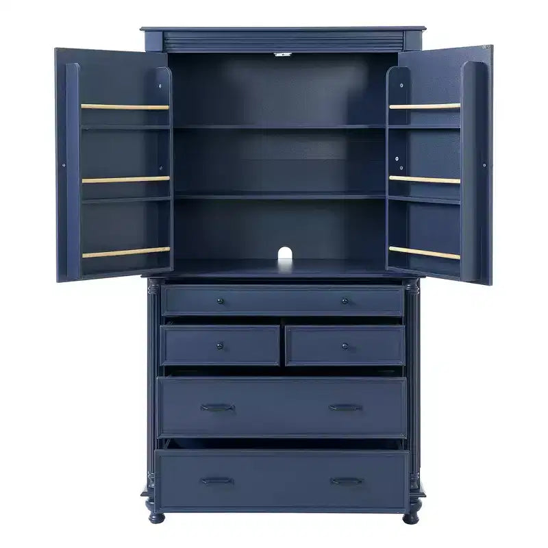 Zeus & Ruta 77.3 in Tall Kitchen Pantry Cabinet with 6 Doors, 5 Drawers, Adjustable Shelves, Freestanding Storage