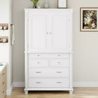 Zeus & Ruta 77.3 in Tall Kitchen Pantry Cabinet with 6 Doors, 5 Drawers, Adjustable Shelves, Freestanding Storage