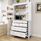Zeus & Ruta 77.3 in Tall Kitchen Pantry Cabinet with 6 Doors, 5 Drawers, Adjustable Shelves, Freestanding Storage