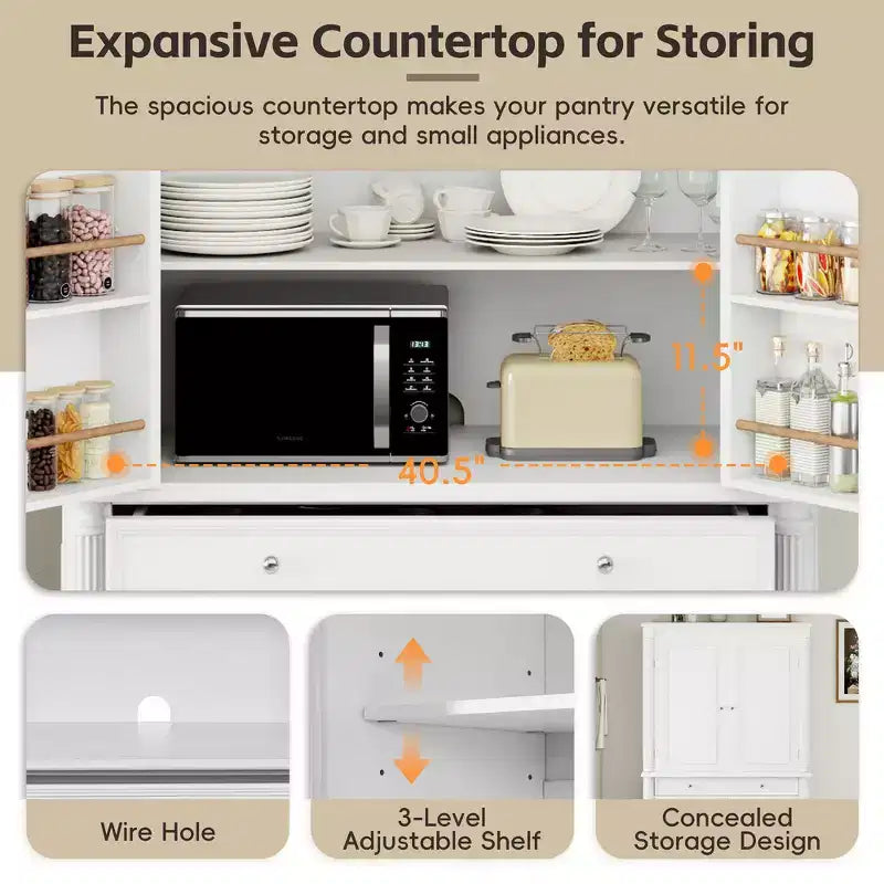 Zeus & Ruta 77.3 in Tall Kitchen Pantry Cabinet with 6 Doors, 5 Drawers, Adjustable Shelves, Freestanding Storage