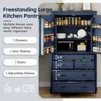 Zeus & Ruta 77.3 in Tall Kitchen Pantry Cabinet with 6 Doors, 5 Drawers, Adjustable Shelves, Freestanding Storage