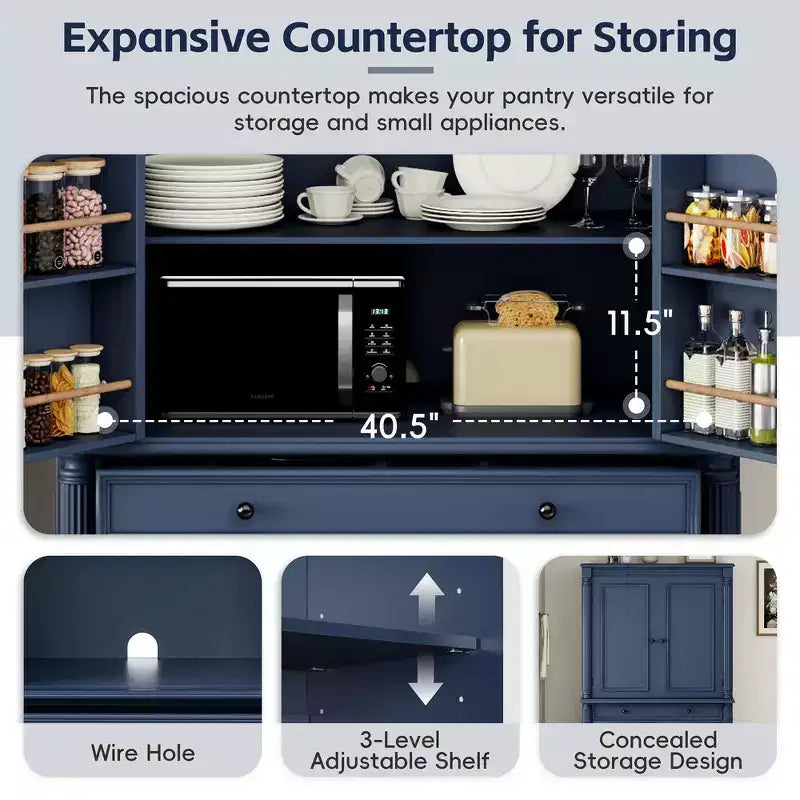 Zeus & Ruta 77.3 in Tall Kitchen Pantry Cabinet with 6 Doors, 5 Drawers, Adjustable Shelves, Freestanding Storage